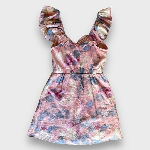 Wildfox NWOT Blair Deep V Ruffle Soft Abstract Watercolor Dress - M - Picture 4 of 12
